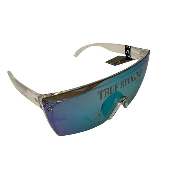 TRUE RELIGION Mirrored Shield Curved Sport Rimless Unisex Sunglasses BNWT - Picture 3 of 10